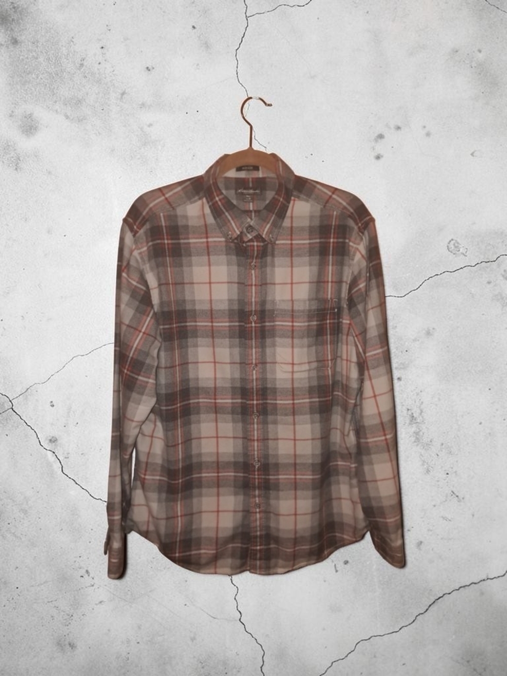 Eddie Bauer Men's Brown & Beige Plaid Button-Down Shirt